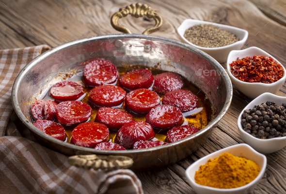 Turkish fried sausage (Turkish name; Turkish sucuk)